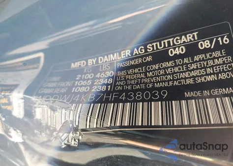 2017 Mercedes-Benz C 300 4Matic из США, поврежденный, VIN WDDWJ4KB7HF438039